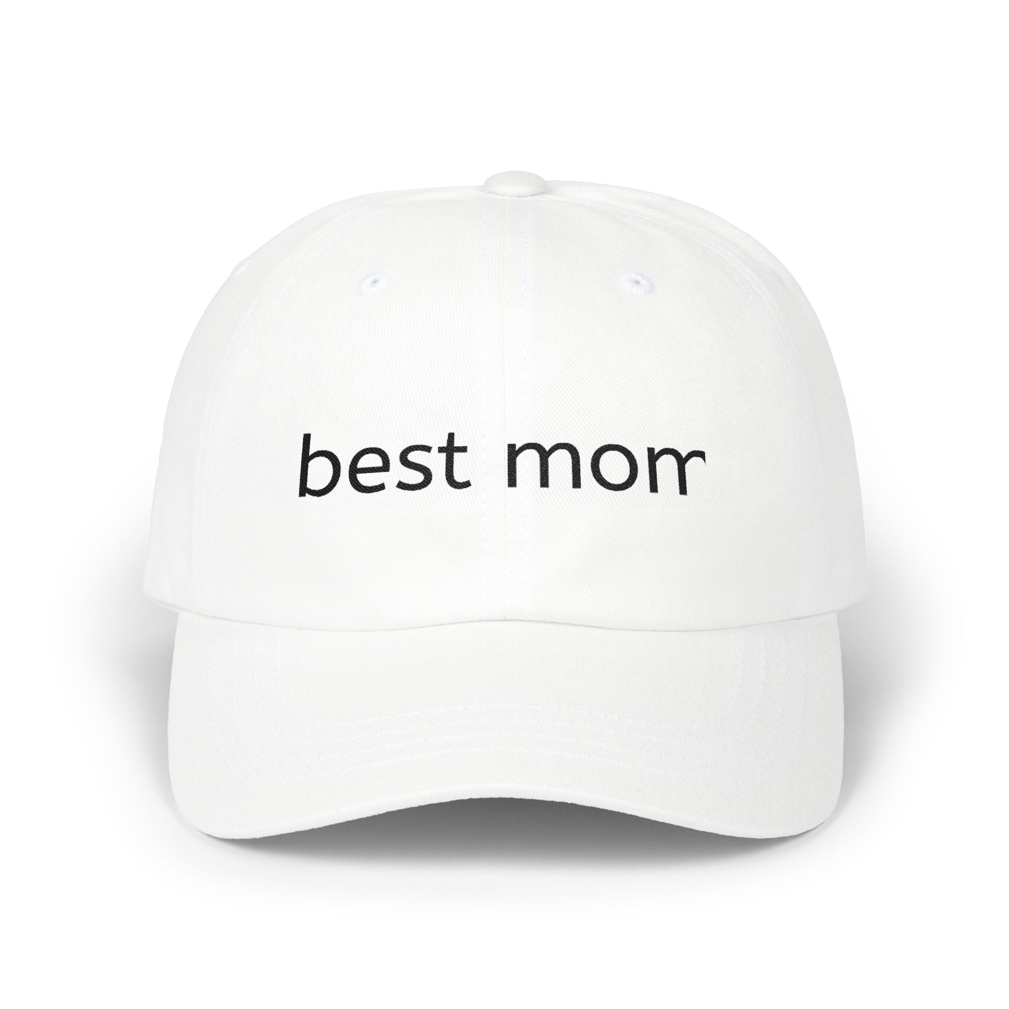 Best Mom Embroidered Dad Cap — Minimalist White Baseball Hat for Mothers, Mother's Day Gift